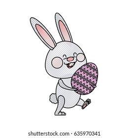 drawing cute easter bunny holding egg spring party