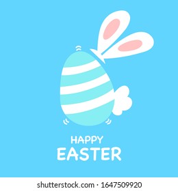 Dibujo de un bonito conejo de huevo sobre fondo azul. Concepto de día de Pascua. Ilustración vectorial.