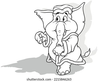 Drawing of a Cute Elephant in a Santa Claus Costume - Cartoon Illustration Isolated on White Background, Vector