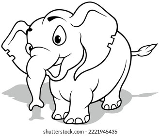 Drawing of a Cute Elephant Smiling - Cartoon Illustration Isolated on White Background, Vector