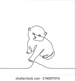 Drawing of a cute fluffy little kitten who sits and looks at the viewer. One continuous line drawing of a kitten to illustrate articles on a feline topic. It can be used for animation.