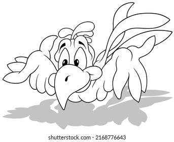 Dibujo de un loro volador lindo con alas estiradas - Ilustración de dibujos animados aislados en fondo blanco, vector