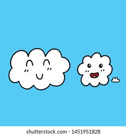Drawing cute happy cloud icon doodle style.Vector illustration.