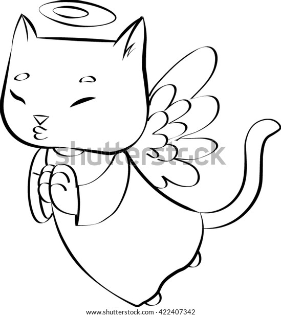 Drawing Cute Kitten Guardian Angel Stock Vector (Royalty Free ...