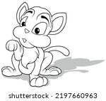 Drawing of a Cute Kitten with Raised Paw - Cartoon Illustration Isolated on White Background, Vector