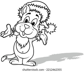Drawing of a Cute Kitty in a Santa Claus Costume - Cartoon Illustration Isolated on White Background, Vector