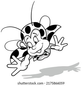 Drawing of a Cute Ladybug Flying in the Air - Cartoon Illustration Isolated on White Background, Vector