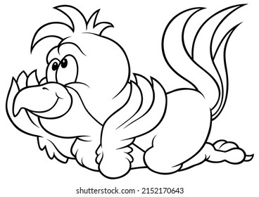 Drawing of a Cute Lying Parrot - Cartoon Illustration Isolated on White Background, Vector