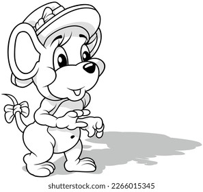 Dibujo de un ratón lindo con un sombrero en la cabeza - Ilustración de dibujos aislados en fondo blanco, vector