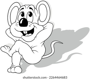 Drawing of a Cute Mouse Resting on the Ground - Cartoon Illustration Isolated on White Background, Vector