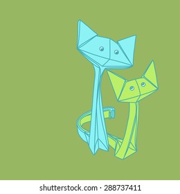 Drawing of cute origami cats in love. Used for wedding invitations, banners, advertising