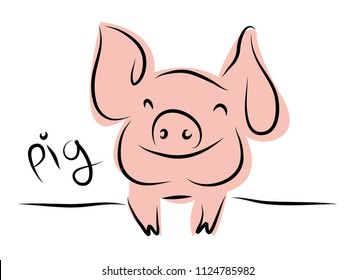drawing of cute pig vector illustration simple concept zodiac of pig.