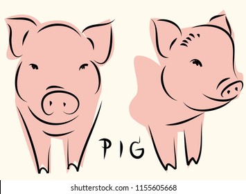 drawing of cute pig vector illustration simple concept zodiac of pig.