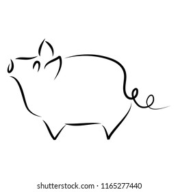 drawing of cute pig vector illustration simple concept zodiac of pig.