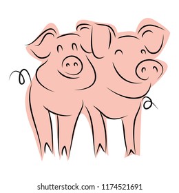 drawing of cute pig vector illustration simple concept zodiac of pig.