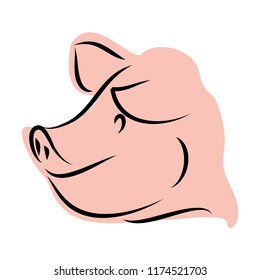 drawing of cute pig vector illustration simple concept zodiac of pig.