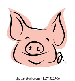 drawing of cute pig vector illustration simple concept zodiac of pig.