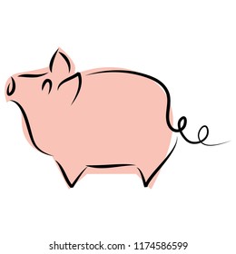 drawing of cute pig vector illustration simple concept zodiac of pig.