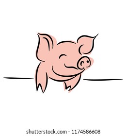 dibujo de adorable ilustración vectorial de cerdo simple concepto zodiaco de cerdo.