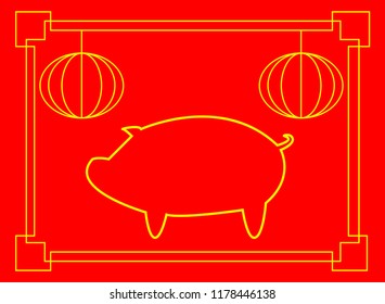 drawing of cute pig vector illustration simple concept zodiac of pig.