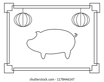 drawing of cute pig vector illustration simple concept zodiac of pig.
