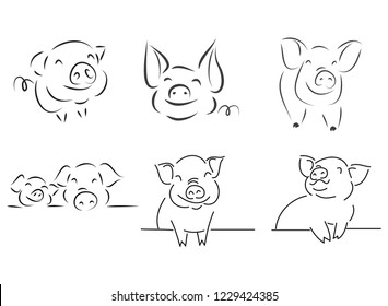 drawing of cute pig vector illustration simple concept zodiac of pig.