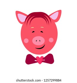 Drawing of cute pig vector illustration. Cheerful pig. Funny pig.Chinese Zodiac Sign Year of Pig