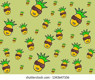 Drawing cute pineapple cartoon pattern background.vector illustration.