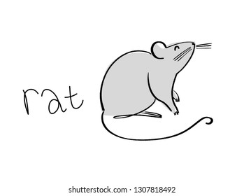 drawing of cute rat vector illustration simple concept zodiac of rat.2020 Chinese