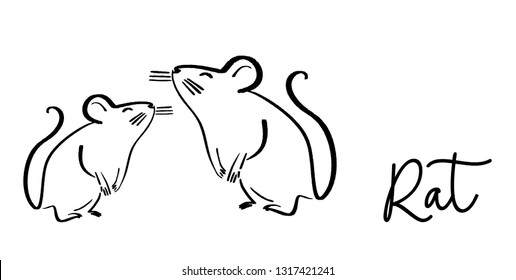 drawing of cute rat vector illustration simple concept zodiac of rat.2020 Chinese
