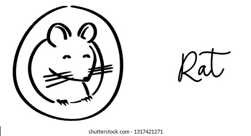 drawing of cute rat vector illustration simple concept zodiac of rat.2020 Chinese