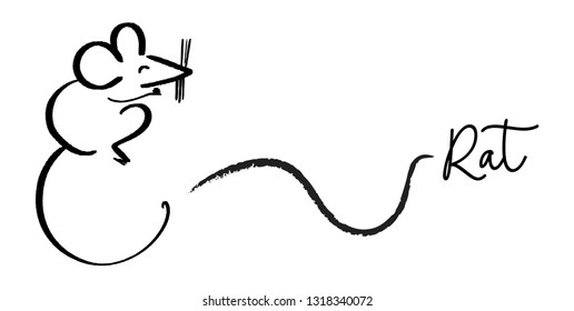 drawing of cute rat vector illustration simple concept zodiac of rat.2020 Chinese