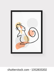 drawing of cute rat vector illustration simple concept zodiac of rat.2020 Chinese Black frame