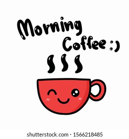 Drawing cute red coffee cup doodle style.Vector illustration.