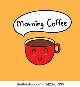 Drawing cute red cup coffee doodle style.Vector illustration.