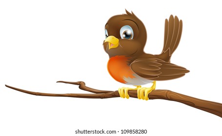 Drawing of a cute Robin sitting on a tree branch