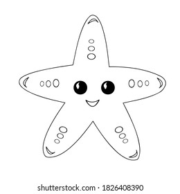 Drawing cute sea animals for kids. Black silhouette on a white background close-up. Vector illustration.