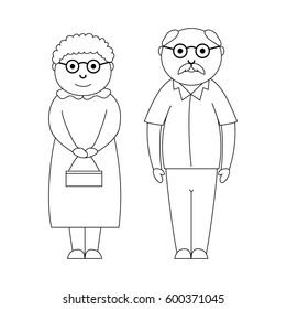 Drawing of cute senior couple in thin line style