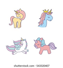 drawing cute set unicorns icon vector illustration design