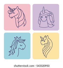 drawing cute set unicorns icon vector illustration design