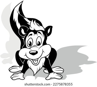 Drawing of a Cute Skunk with Smiling Face from Front View - Cartoon Illustration Isolated on White Background, Vector