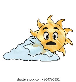 drawing cute smiling cartoon sun and cloud vector illustration