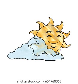 drawing cute smiling cartoon sun and cloud vector illustration