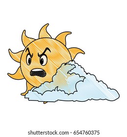 drawing cute smiling cartoon sun and cloud vector illustration
