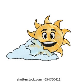 drawing cute smiling cartoon sun and cloud vector illustration