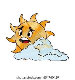 drawing cute smiling cartoon sun and cloud vector illustration