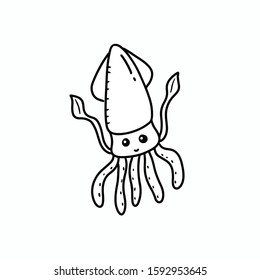 Drawing cute squid icon doodle style.Vector illustration.