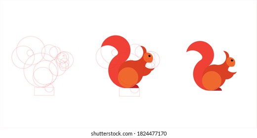 Drawing of cute squirrel illustration, loves to climb trees and eat nuts