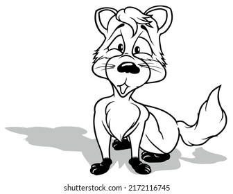 Dibujo de una linda zorra sorprendida sentada en el suelo - Ilustración de caricatura aislada en fondo blanco, vector