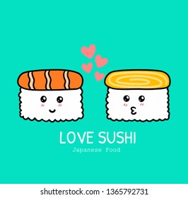 Drawing cute Sushi doodle style.Vector illustration.